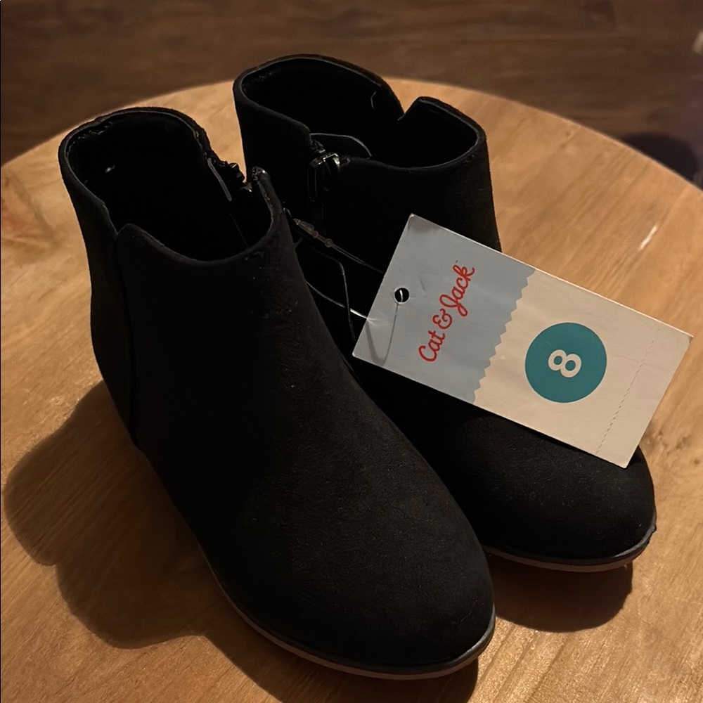 Cat & Jack Black Ankle Booties with Suede Finish